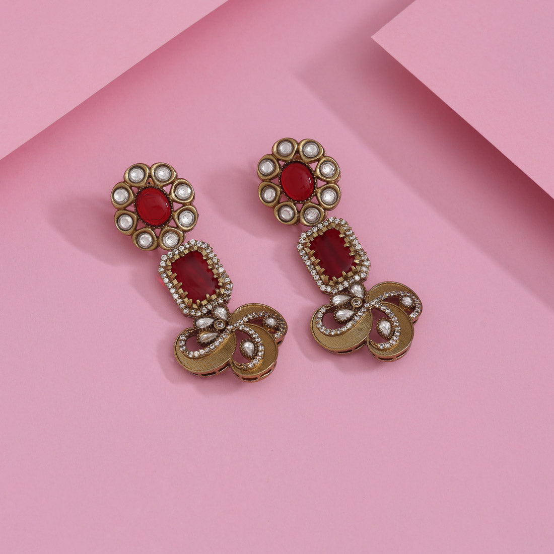 Bold Maroon Color American Diamond Earrings With A Vintage Statement
