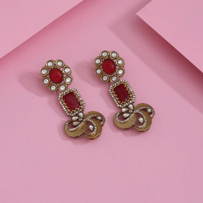 Bold Maroon Color American Diamond Earrings With A Vintage Statement