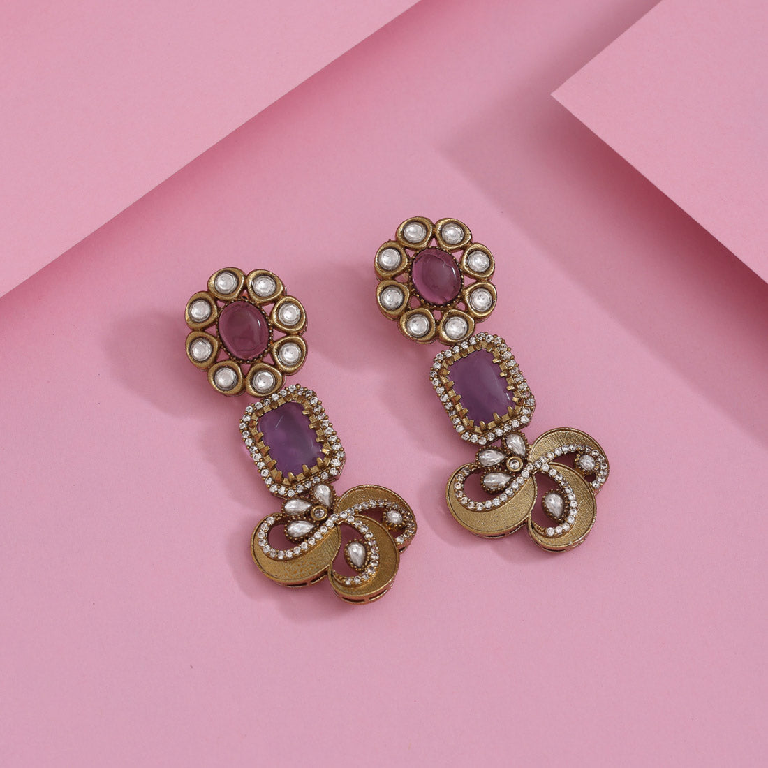 Shimmering Purple Color American Diamond Earrings For A Royal Look