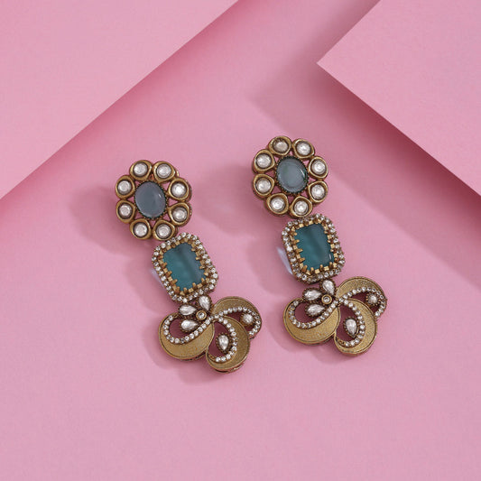 Rama Green Color American Diamond Earrings In Modern Traditional Design