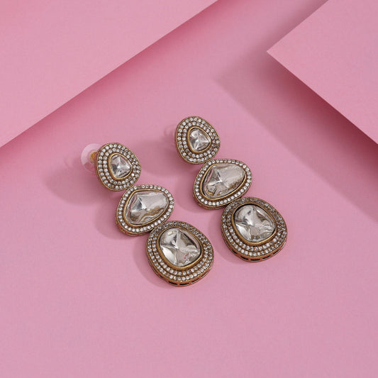White Color American Diamond Earrings For Timeless And Classy Attire