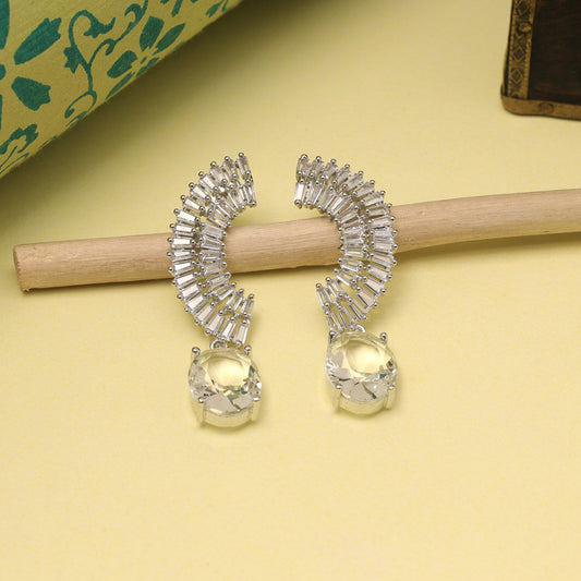 Silver Color American Diamond Earrings For Elegant Party Wear Dressing