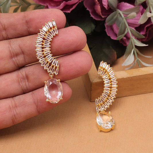 White Color American Diamond Earrings With Glamorous Sparkle For Events