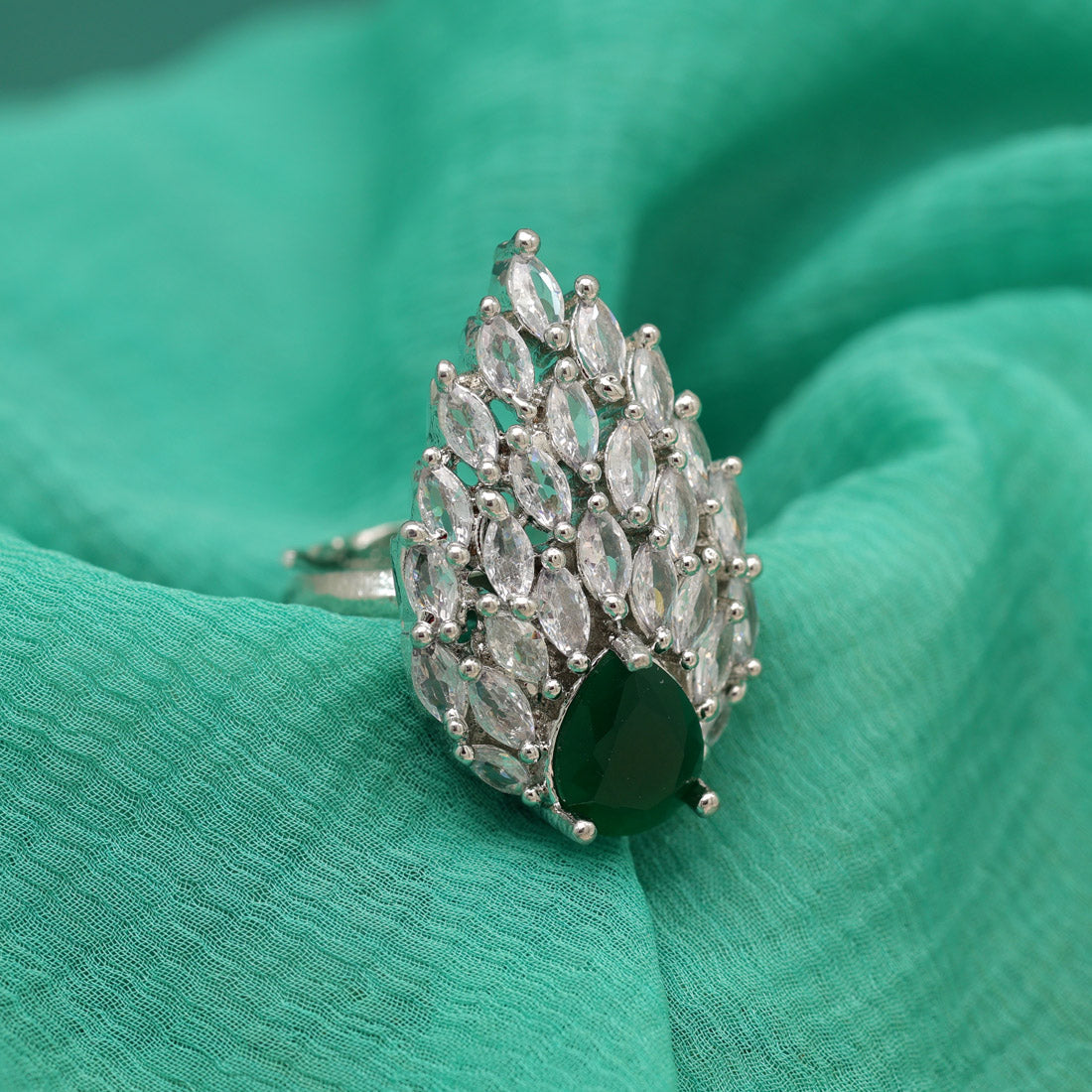 Green Color American Diamond Finger Ring (ADR557GRN)