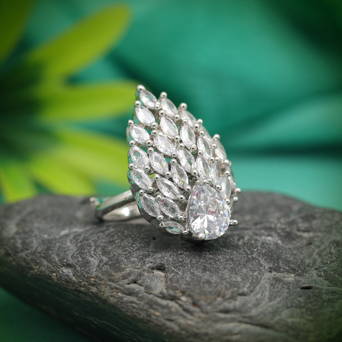 Silver Color American Diamond Finger Ring (ADR557SLV)