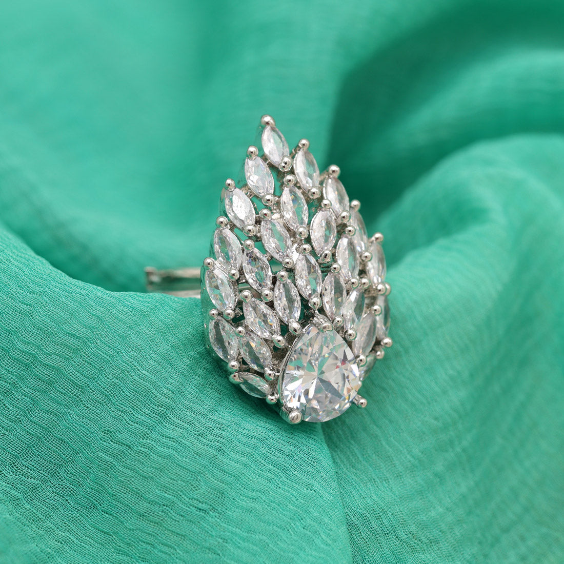 Silver Color American Diamond Finger Ring (ADR557SLV)