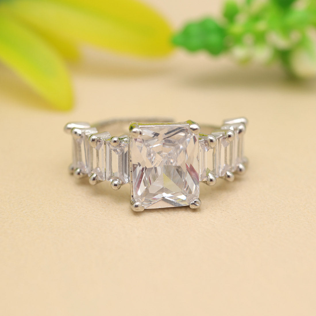 Silver Color American Diamond Finger Ring (ADR558SLV)