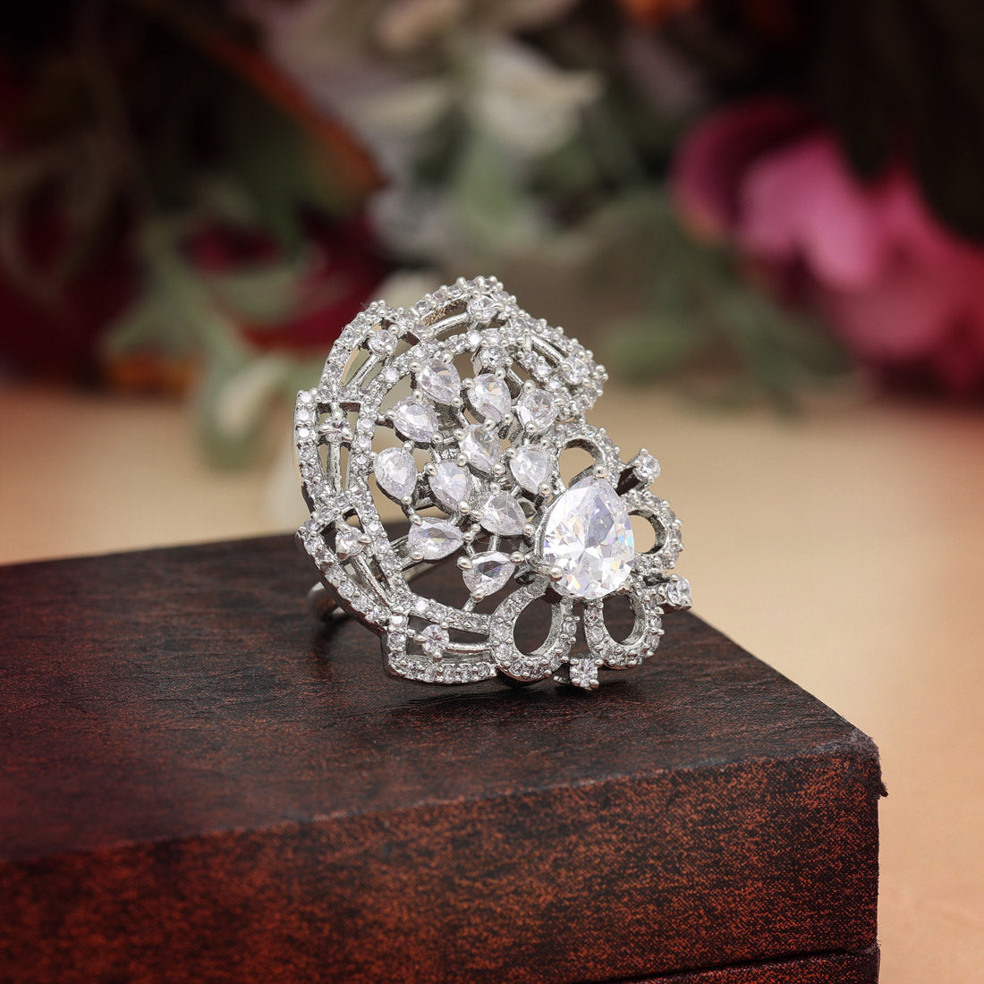 Silver Color American Diamond Finger Ring (ADR565SLV)