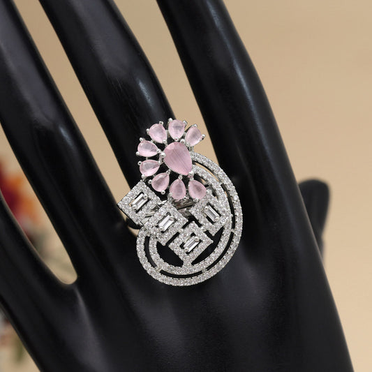 Pink Color American Diamond Finger Ring (ADR566PNK)