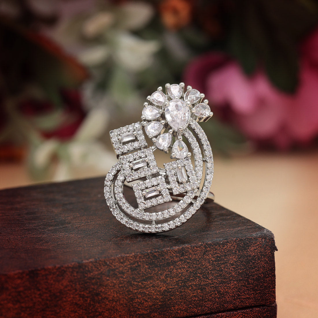 Silver Color American Diamond Finger Ring (ADR566SLV)