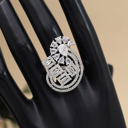 Silver Color American Diamond Finger Ring (ADR566SLV)