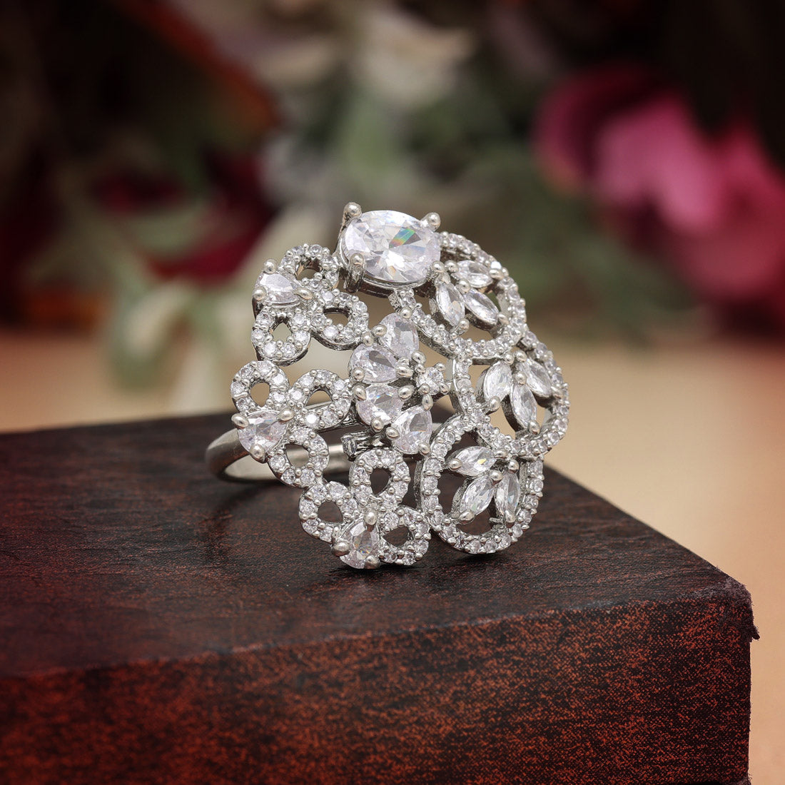Silver Color American Diamond Finger Ring (ADR568SLV)
