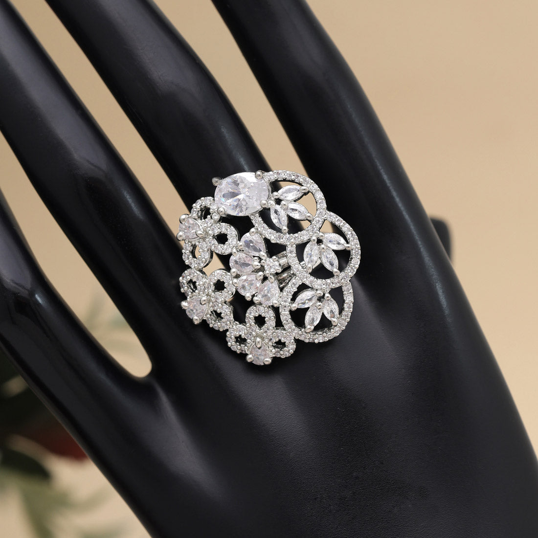 Silver Color American Diamond Finger Ring (ADR568SLV)
