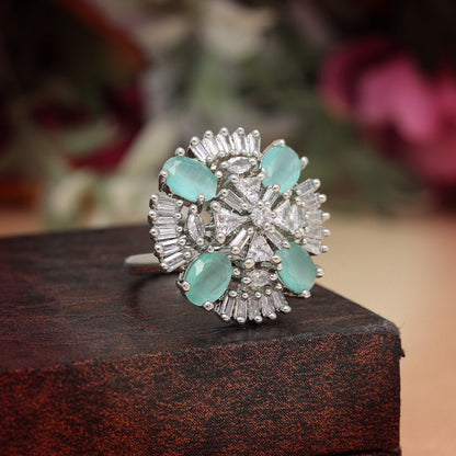 Pista Green Color American Diamond Finger Ring (ADR569PGRN)