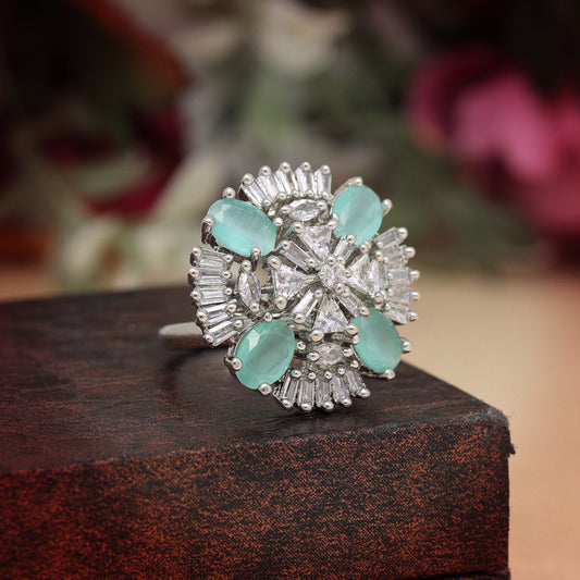 Pista Green Color American Diamond Finger Ring (ADR569PGRN)