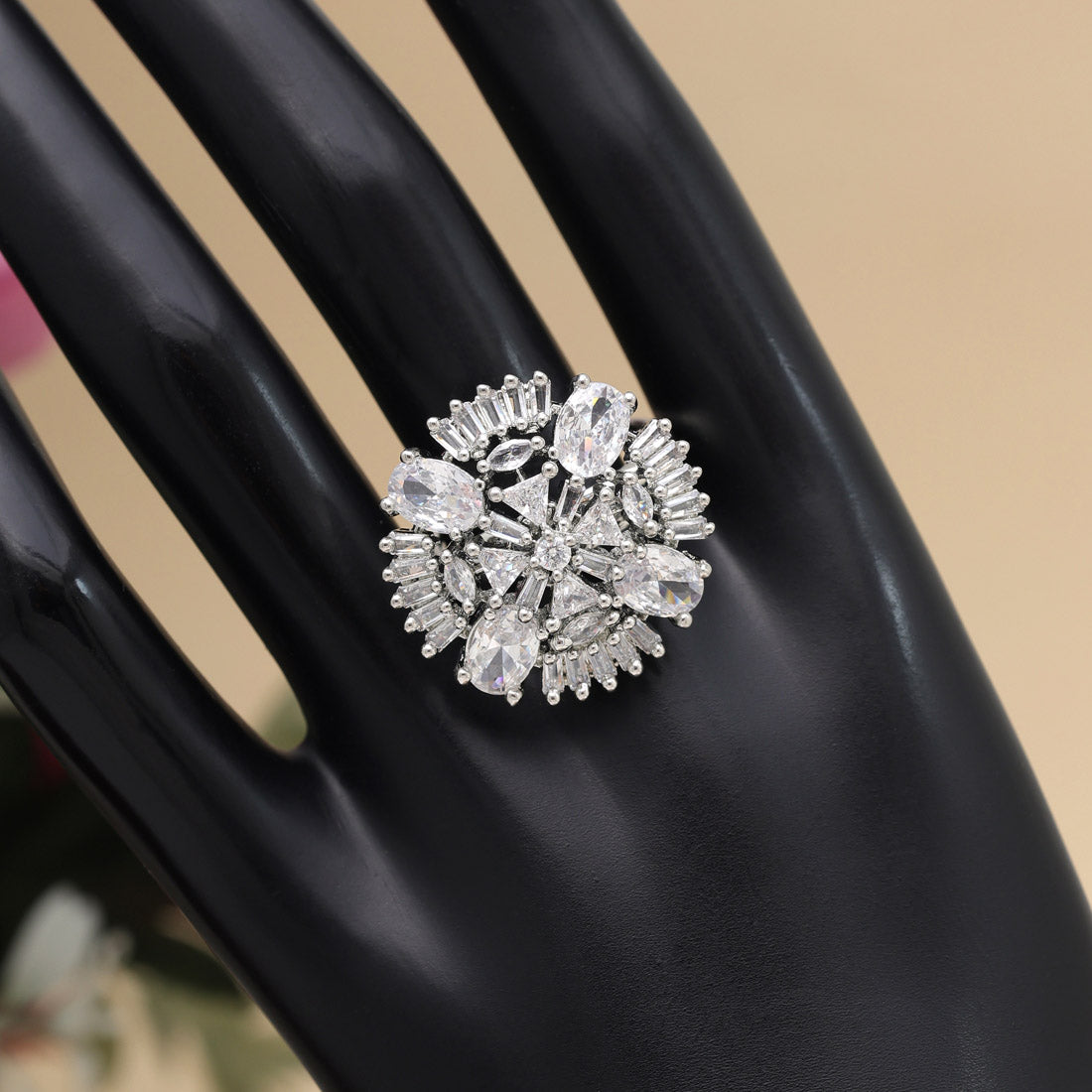 Silver Color American Diamond Finger Ring (ADR569SLV)