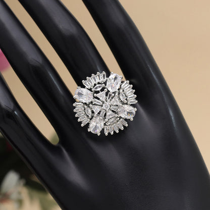 Silver Color American Diamond Finger Ring (ADR569SLV)