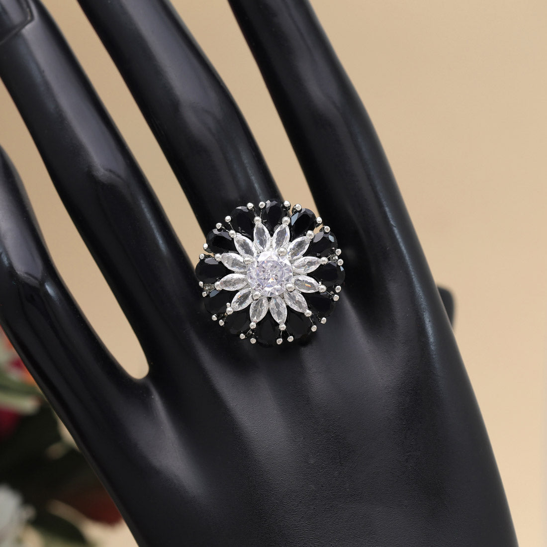 Black Color American Diamond Finger Ring (ADR572BLK)