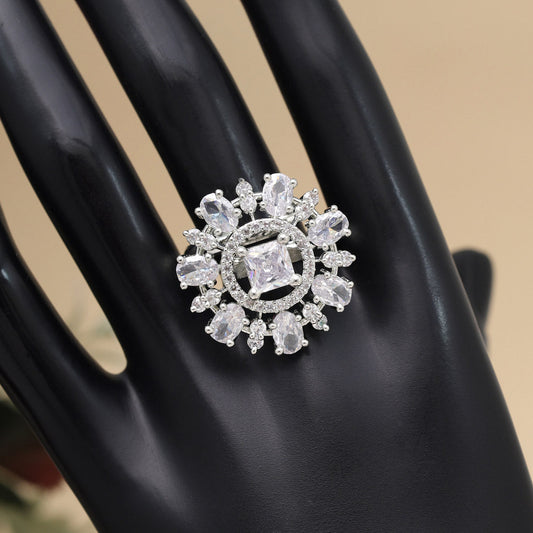 Silver Color American Diamond Finger Ring (ADR582SLV)