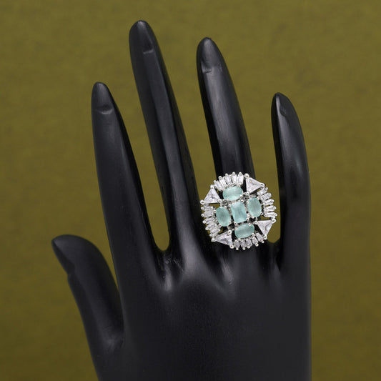 Pista Green Color American Diamond Finger Ring (ADR583PGRN)