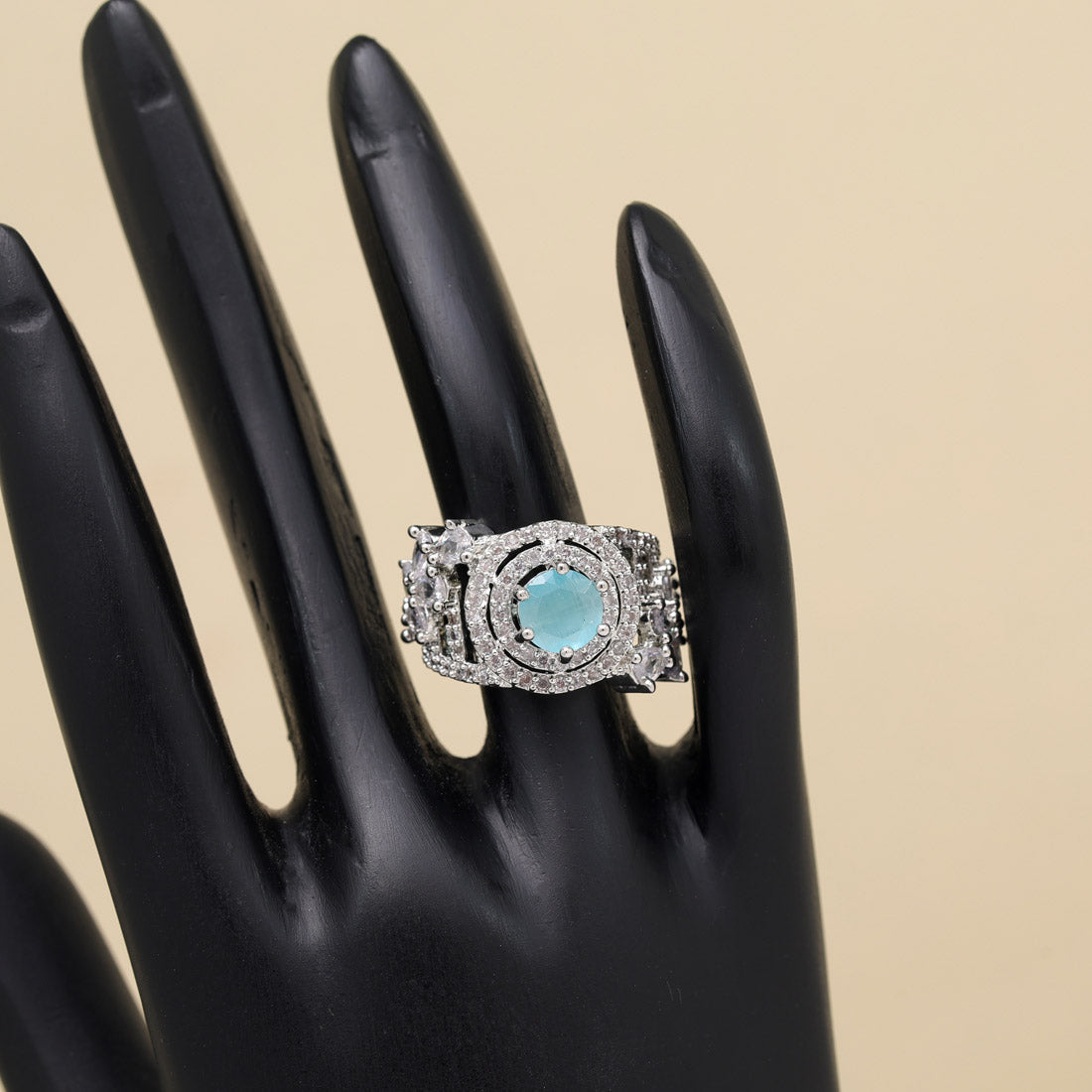 Sky Blue Color American Diamond Finger Ring (ADR585SBLU)