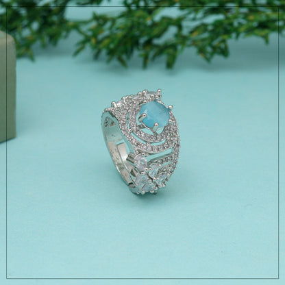 Sky Blue Color American Diamond Finger Ring (ADR585SBLU)