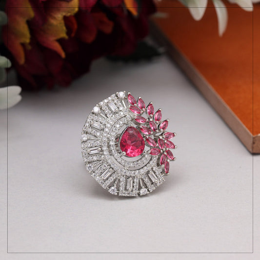 Ruby Color American Diamond Finger Ring (ADR594RUBY)