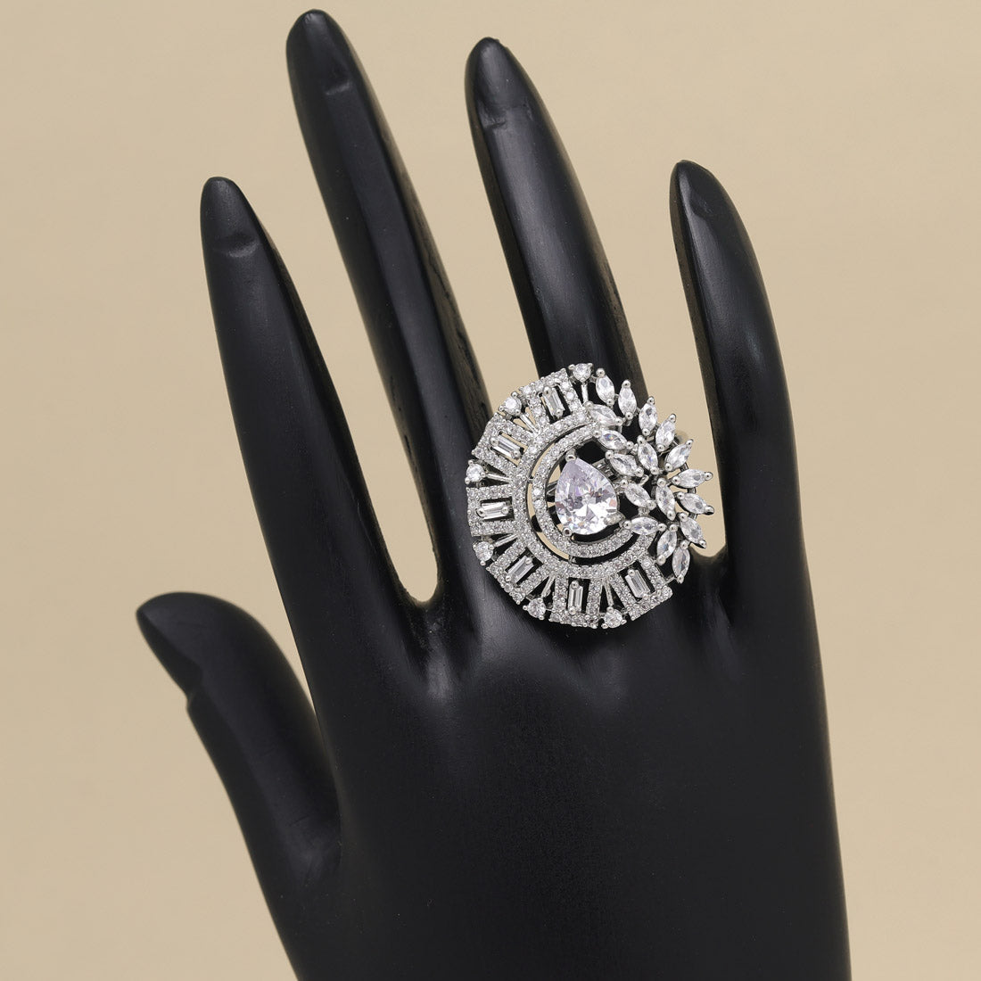 Silver Color American Diamond Finger Ring (ADR594SLV)