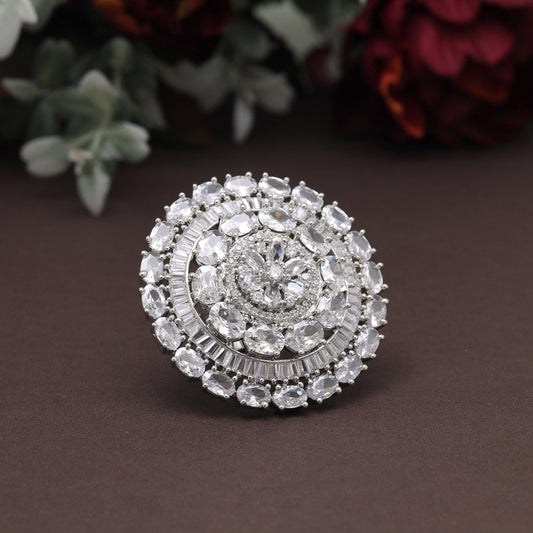 Silver Color American Diamond Finger Ring (ADR600SLV)