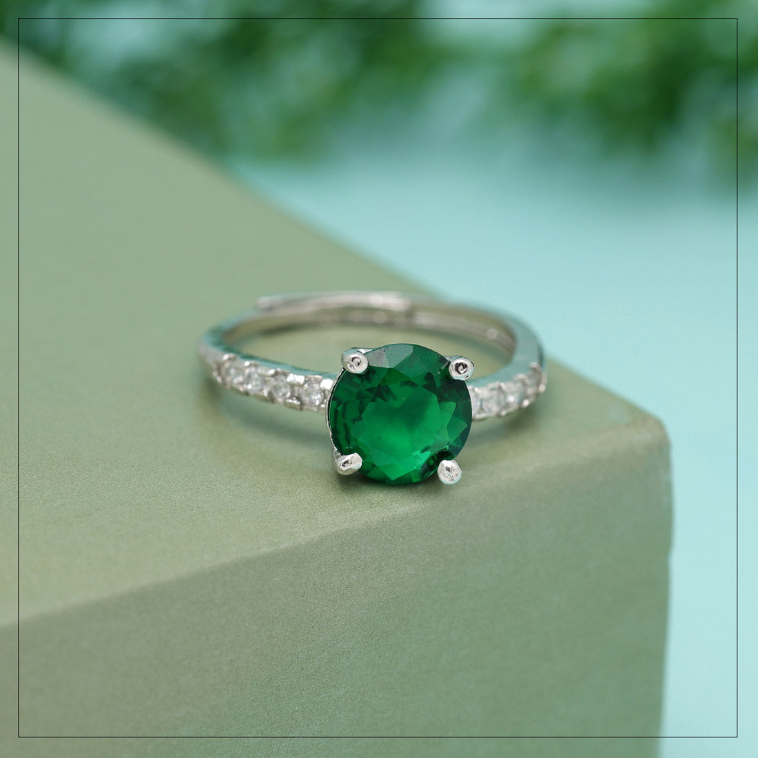 Green Color American Diamond Finger Ring (ADR608GRN)