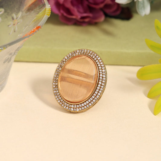 Peach Color American Diamond Finger Ring (ADR611PCH)