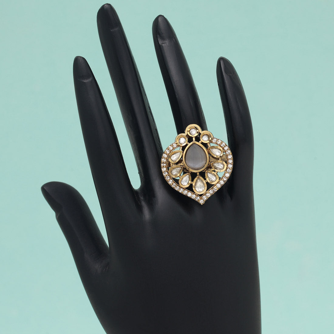 Gray Color American Diamond Finger Ring (ADR612GRY)