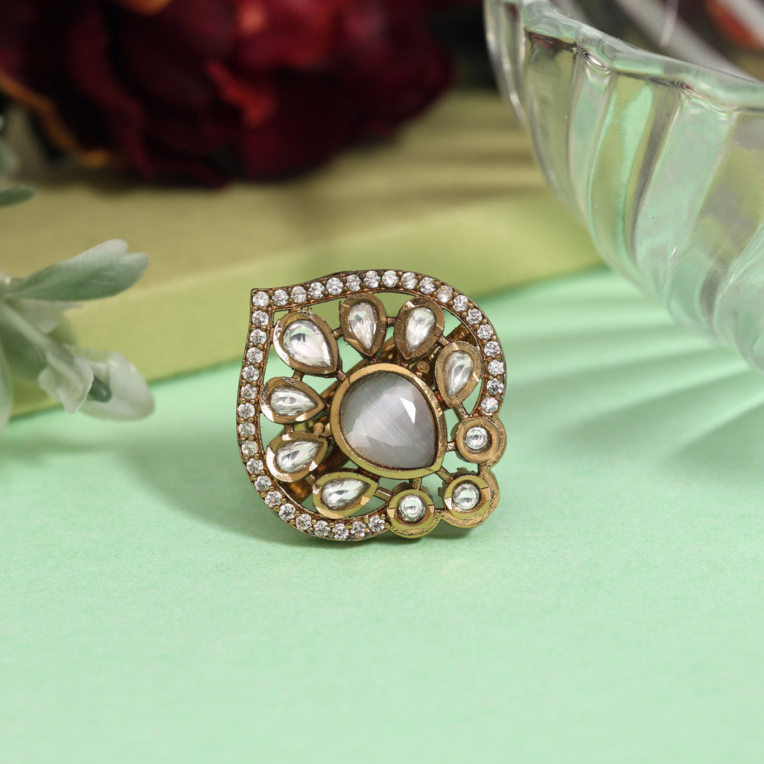 Gray Color American Diamond Finger Ring (ADR612GRY)