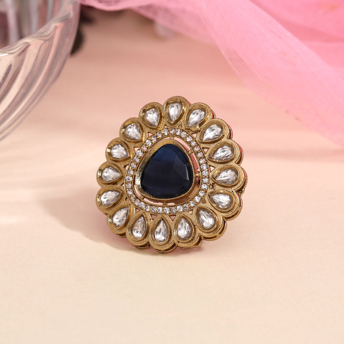 Blue Color American Diamond Finger Ring (ADR617BLU)