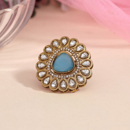 Firozi Color American Diamond Finger Ring (ADR617FRZ)