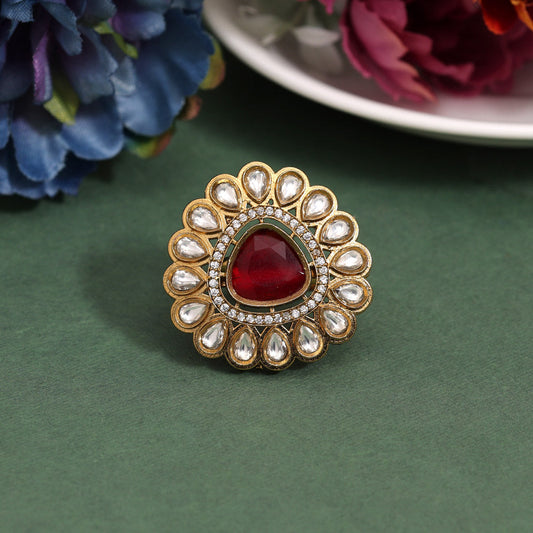 Red Color American Diamond Finger Ring (ADR617RED)