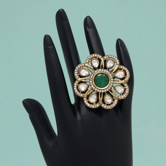 Green Color American Diamond Finger Ring (ADR618GRN)