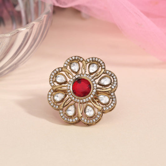 Red Color American Diamond Finger Ring (ADR618RED)