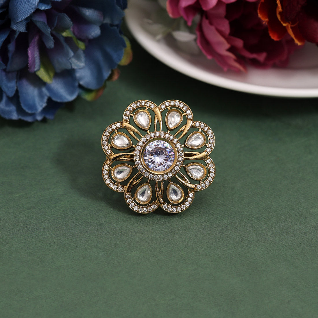 White Color American Diamond Finger Ring (ADR618WHT)