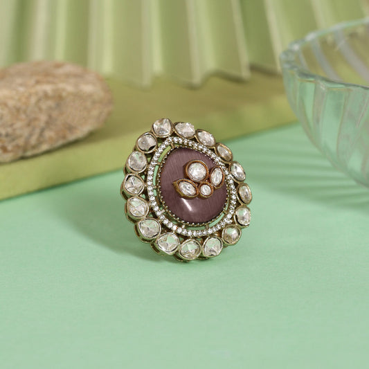 Purple Color Handmade Premium Quality Brass Metal Moissanite Stone Jaipur Finger Rings (ADR622PRP)