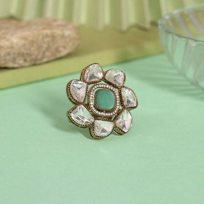 Pista Green Color Handmade Premium Quality Brass Metal Moissanite Stone Jaipur Finger Rings (ADR623PGRN)