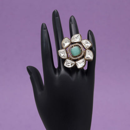 Pista Green Color Handmade Premium Quality Brass Metal Moissanite Stone Jaipur Finger Rings (ADR623PGRN)