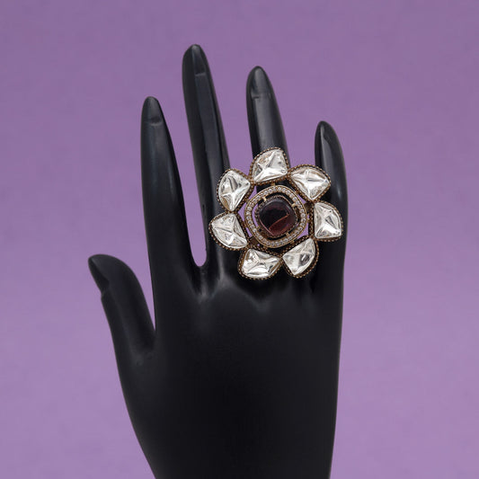 Purple Color Handmade Premium Quality Brass Metal Moissanite Stone Jaipur Finger Rings (ADR623PRP)