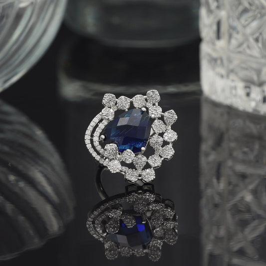 Blue Color American Diamond Finger Ring