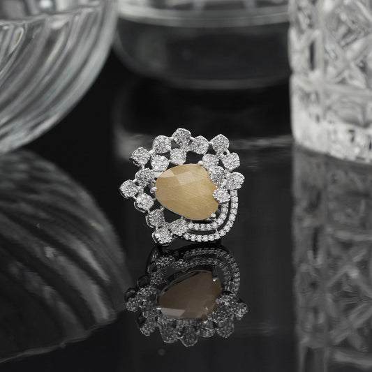 Yellow Color American Diamond Finger Ring