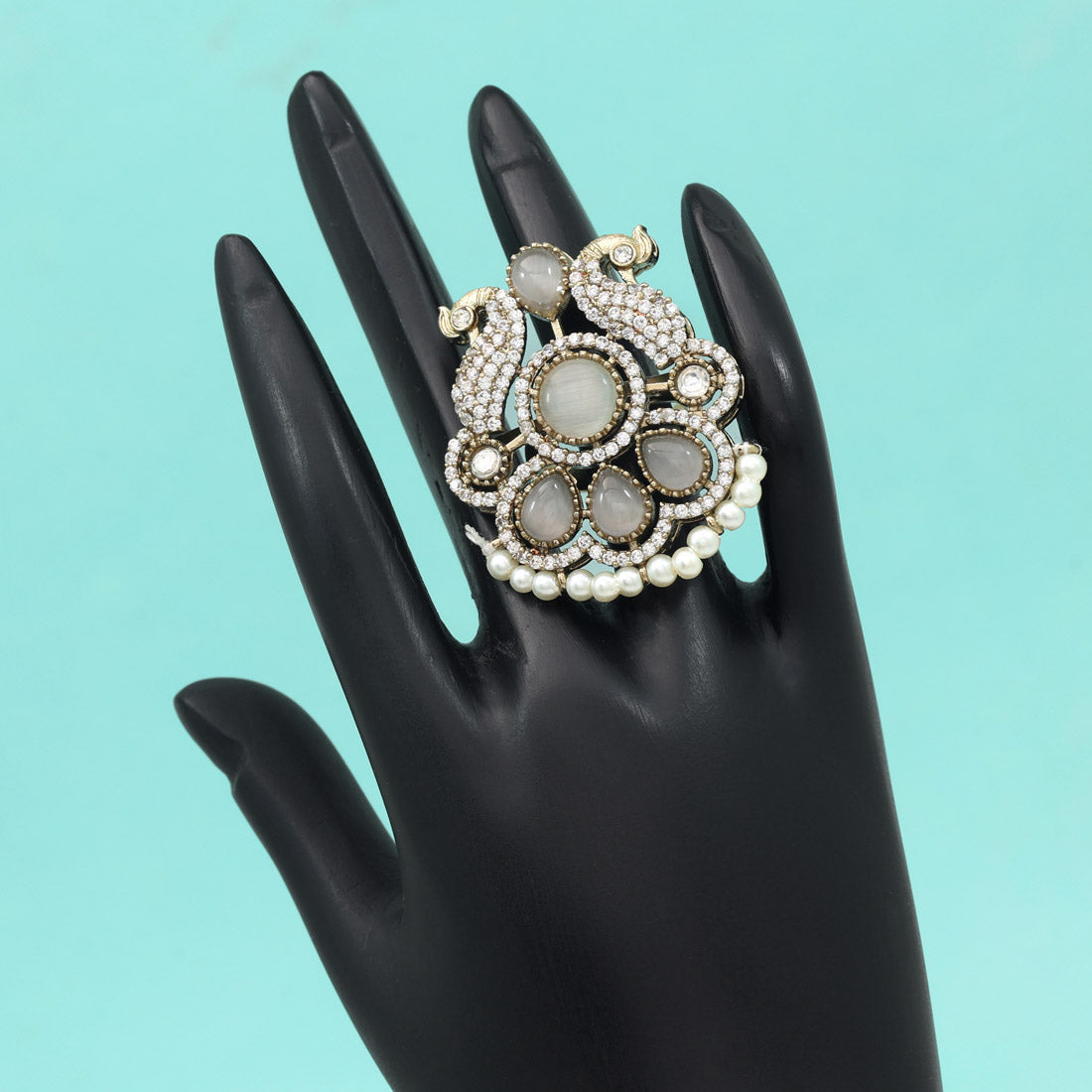 Grey Color American Diamond Finger Ring