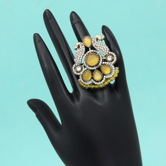 Yellow Color American Diamond Finger Ring