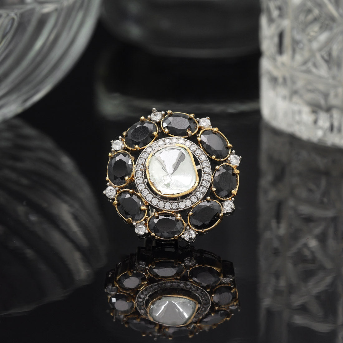 Black Color American Diamond Finger Ring