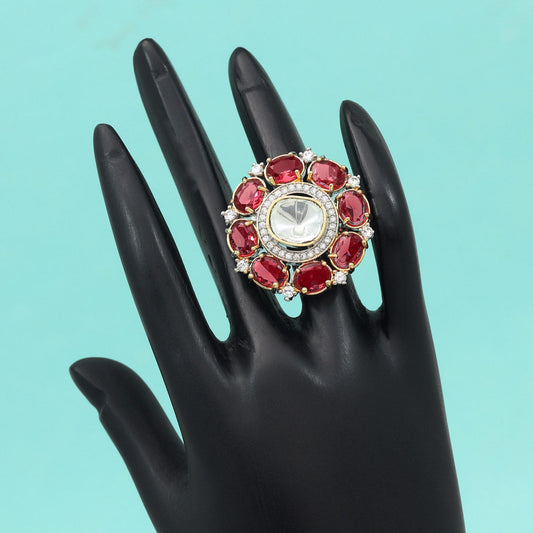 Ruby Color American Diamond Finger Ring