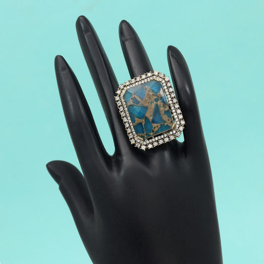 Firozi Color American Diamond Finger Ring